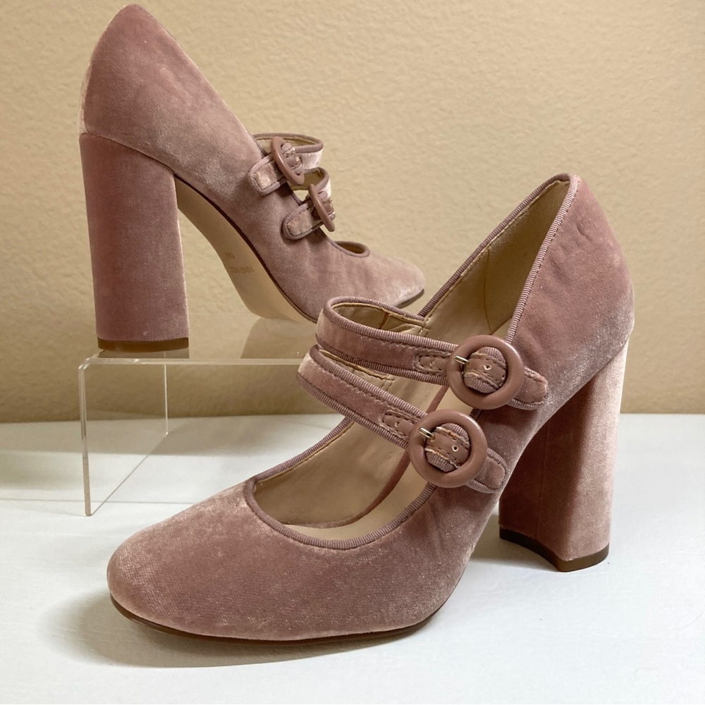 New Nine West Rose Pink Mary Jane Heels Womens Size 5.5 Dusty Rose Velvet